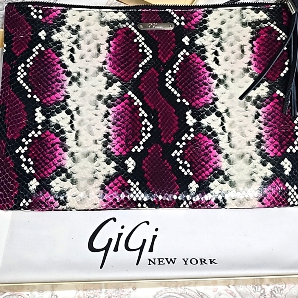 GiGi New York Pink Italian Python Leather uber Clutch